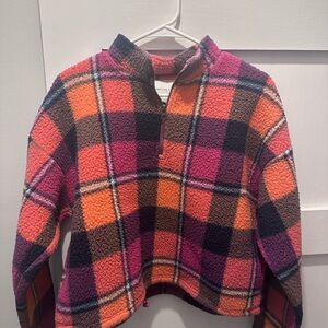 American Eagle Outfitters Pink and Orange Plaid Jacket